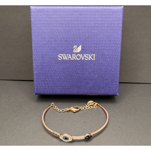 Swarovski Crystal Symbolic Evil Eye Bracelet Rose Gold Tone M Adjustable - Picture 6 of 6